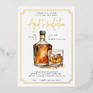 Customizable 40th Birthday Whiskey Real Gold Foil Invitation