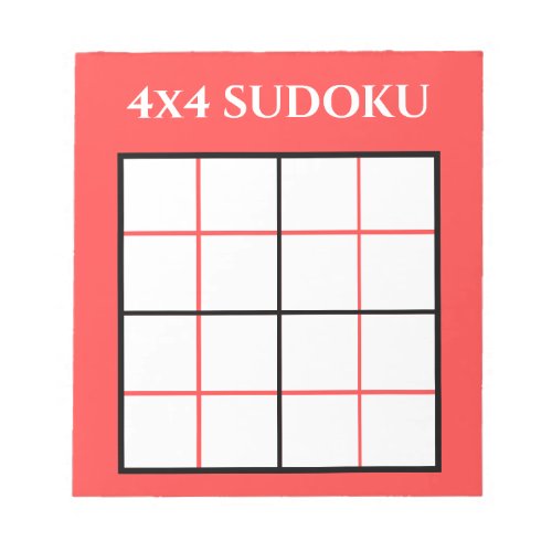 Customizable 4 by 4 Sudoku Template Red Notepad
