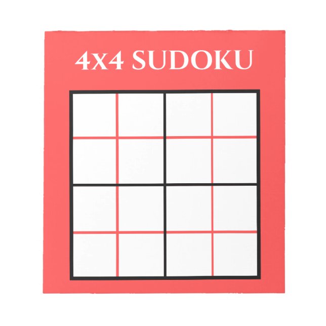 Customizable 4 by 4 Sudoku Template Red Notepad (Front)
