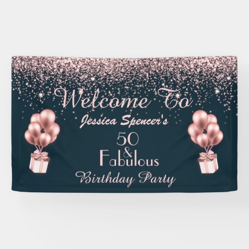 Customizable 50  Fabulous Rose Gold 50th Birthday Banner