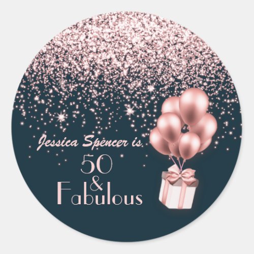 Customizable 50  Fabulous Rose Gold 50th Birthday Classic Round Sticker