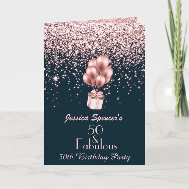 Customizable 50 & Fabulous Rose Gold 50th Birthday Invitation (Front)