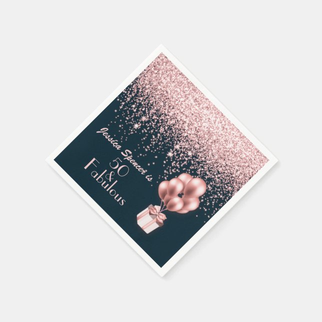 Customizable 50 & Fabulous Rose Gold 50th Birthday Napkins (Corner)