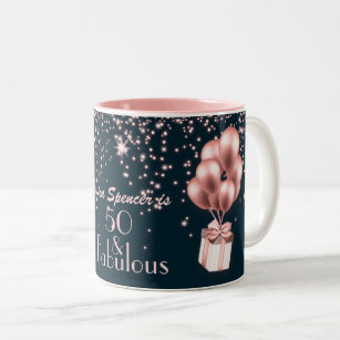 Customizable 50 & Fabulous Rose Gold 50th Birthday Two-Tone Coffee Mug