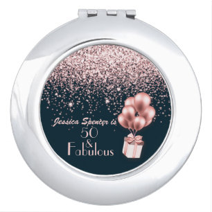 Customizable 50 & Fabulous Rose Gold B'day Favor Compact Mirror
