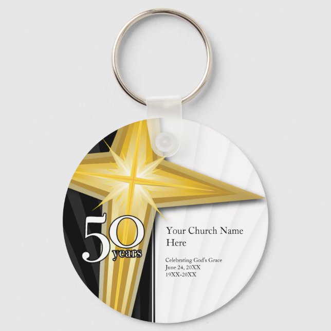 Customizable 50 Year Church Anniversary Keychain (Front)