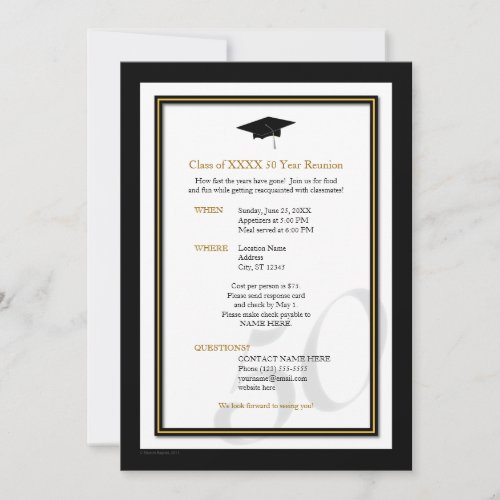 Customizable 50 Year Class Reunion Invitation