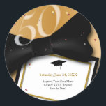 Customizable 50 Year Class Reunion Save the Date Classic Round Sticker<br><div class="desc">This elegant gold and black bow tie save the date sticker matches the classy invitation below.</div>