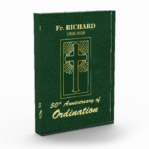 Customizable 50th Anniversary of Ordination Green Acrylic Award