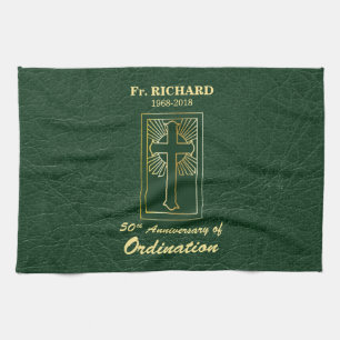 Customizable 50th Anniversary of Ordination Green Kitchen Towel