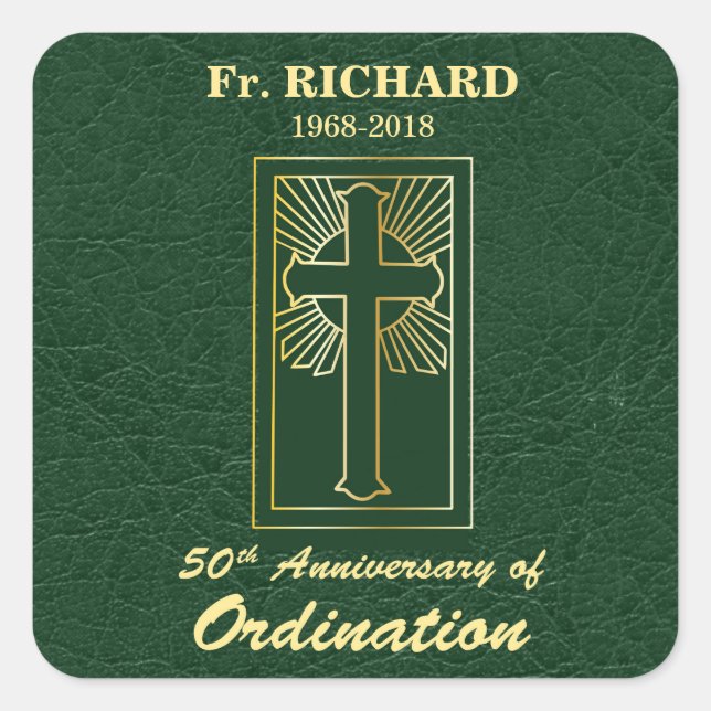 Customizable 50th Anniversary of Ordination Green Square Sticker (Front)