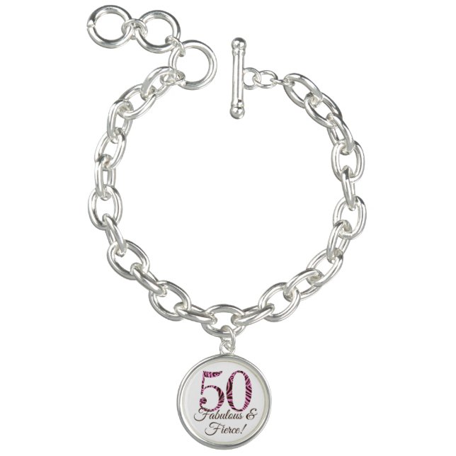 Customizable 50th Birthday Fabulous & Fierce Charm Bracelet (Product)