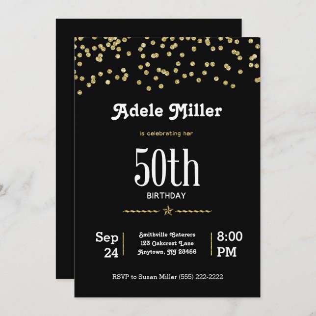 Customizable 50th Birthday with Glittering Gold Invitation (Front/Back)