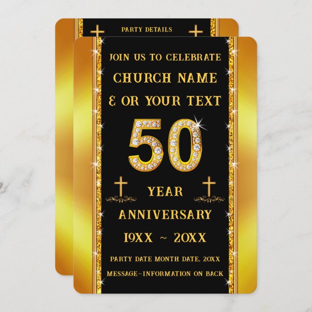 Customizable, 50th Church Anniversary, Invitations (Front/Back)
