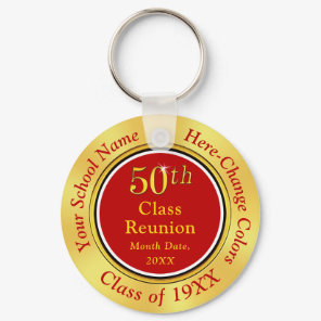 Customizable 50th Class Reunion Keychains, Gold Keychain