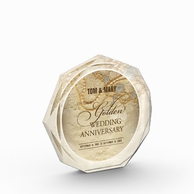 Customizable, 50th Wedding Anniversary Pearls Acrylic Award (Left)