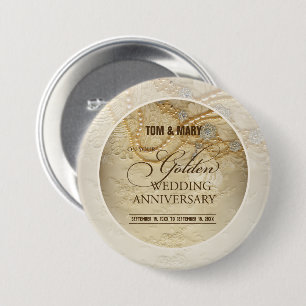 Customizable, 50th Wedding Anniversary Pearls Button