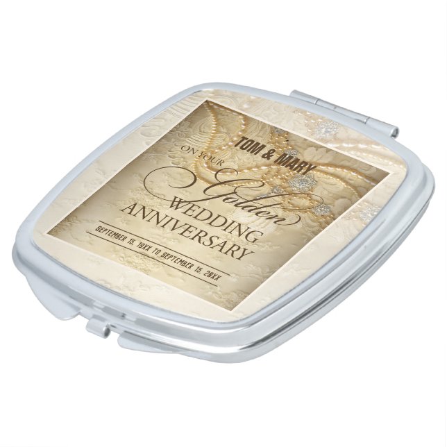 Customizable, 50th Wedding Anniversary Pearls Compact Mirror (Turned)