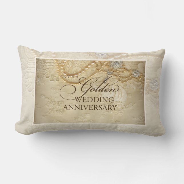 Customizable, 50th Wedding Anniversary Pearls Lumbar Pillow (Front)