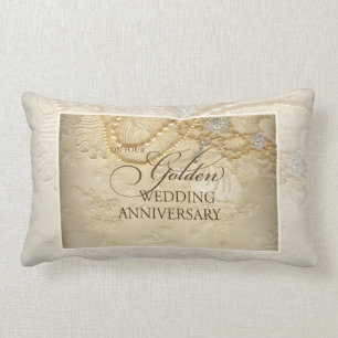 Customizable, 50th Wedding Anniversary Pearls Lumbar Pillow