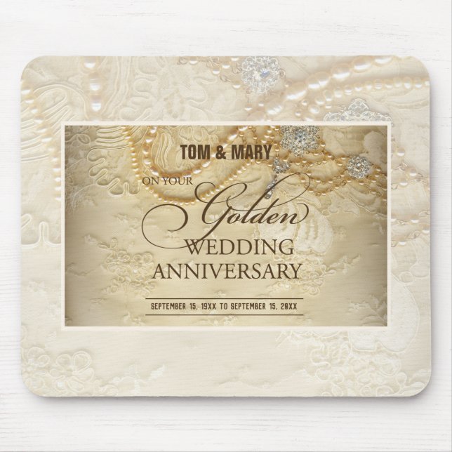 Customizable, 50th Wedding Anniversary Pearls Mouse Pad (Front)
