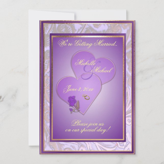 Customizable 5X7 Ornate Purple Wedding Invitation (Front)