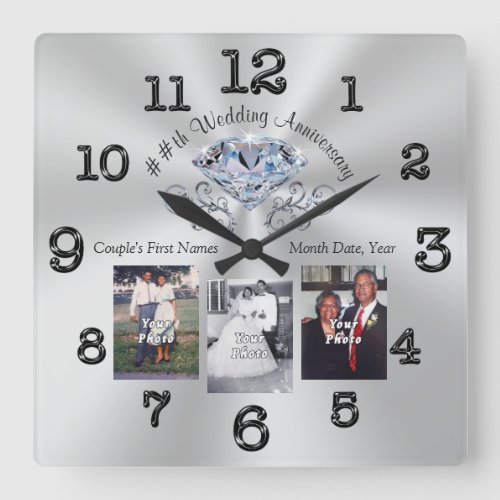 Customizable 60th 70th or 75th Anniversary Gifts Square Wall Clock