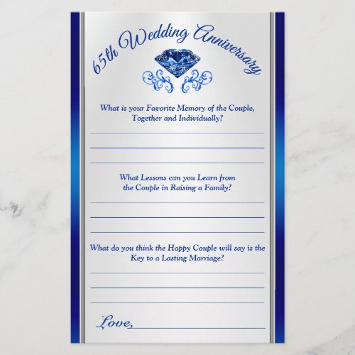 Customizable 65th Anniversary Party Question Sheet