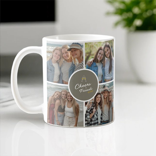 Customizable 8 Photo Collage Cheers to Friends Coffee Mug (Creator Uploaded)