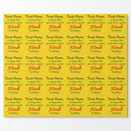 Customizable 92nd Birthday Wrapping Paper