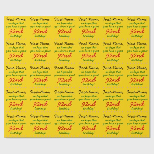 Customizable 92nd Birthday Wrapping Paper (Flat)