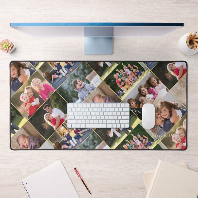 Customizable 9 Photo Collage Monogram Home Office Desk Mat (Customizable 9 Photo Collage Monogram Home Office Desk Mat)
