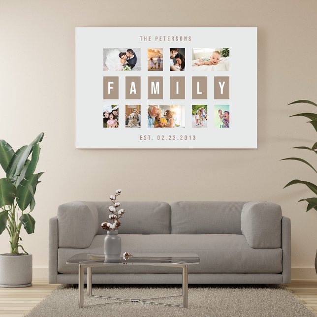 Customizable 9 Photo Family Modern Collage Wall Canvas Print (Customizable 9 Photo Family Modern Collage Wall Canvas Print)