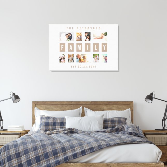 Customizable 9 Photo Family Modern Collage Wall Canvas Print (Insitu(Bedroom))