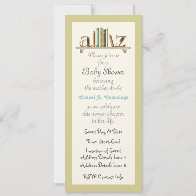 Customizable A-Z Baby Book Shower Invite (Front)