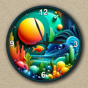 Customizable Abstract Vibrant Ocean  Round Clock
