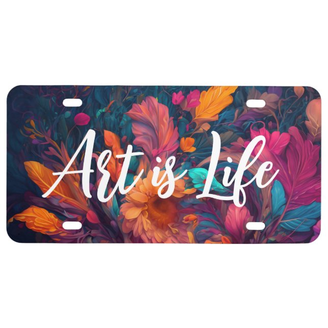 Customizable Abstract Whimsical Flower Art License Plate (Front)