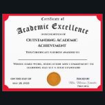 Customizable Academic Achievement Certificate<br><div class="desc">Design features a red trim with image of a gold medal award at bottom center. Title is displayed in traditional font for a certificate. Customizable text. Available trim colors are red,  gold,  blue and green.</div>