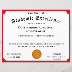 Customizable Academic Achievement Certificate
