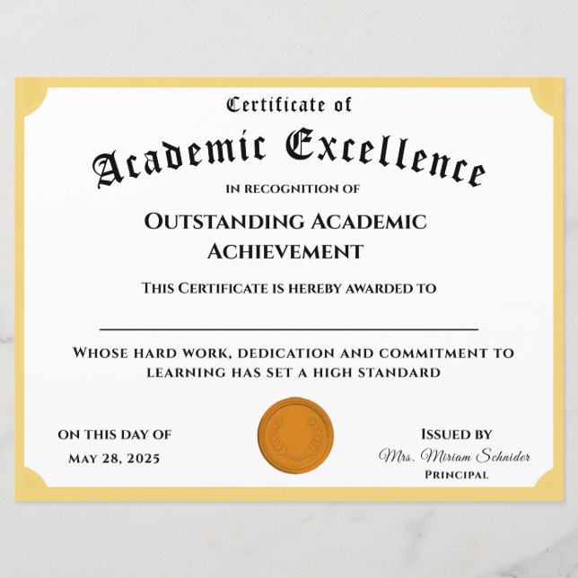 Customizable Academic Achievement Certificate (Front)