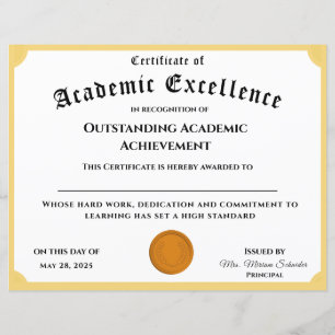 Customizable Academic Achievement Certificate
