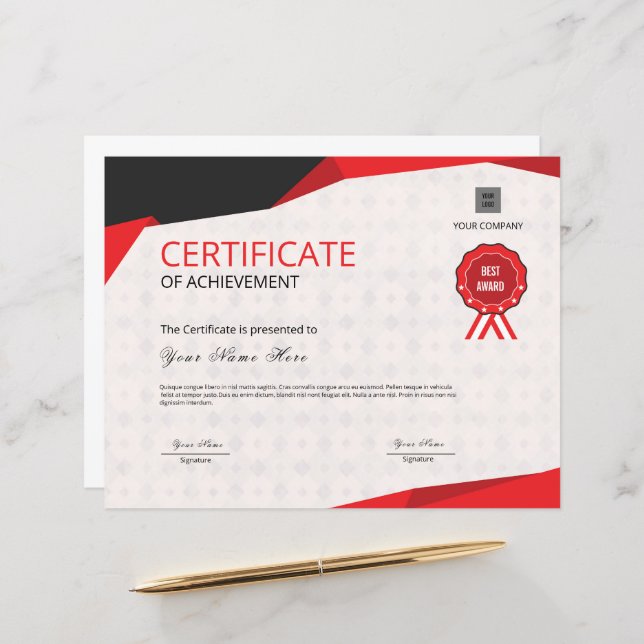 Customizable Achievement Certificate Template (Front/Back In Situ)