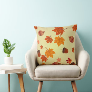Customizable Acorn & Autumn Leaves Throw Pillow