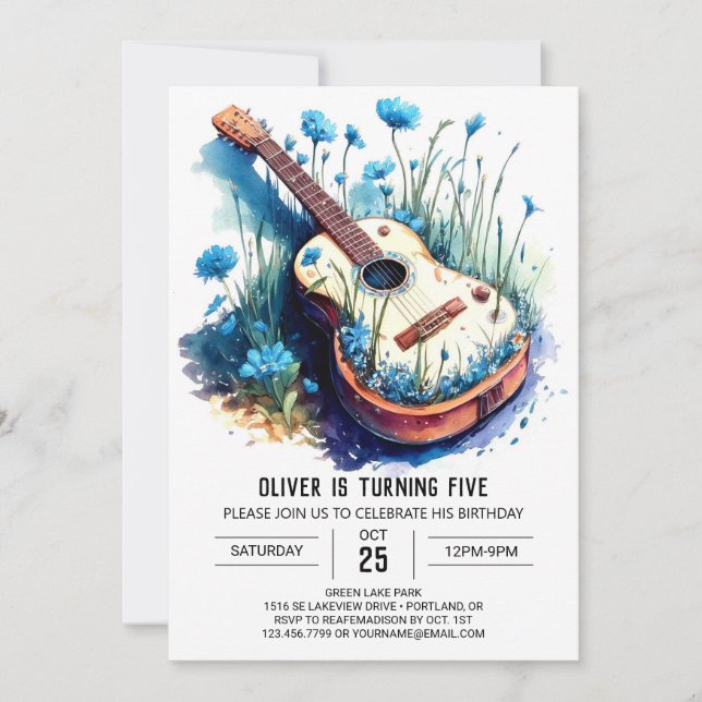 Customizable Acoustic Guitar Boy Birthday Invitation (Front)
