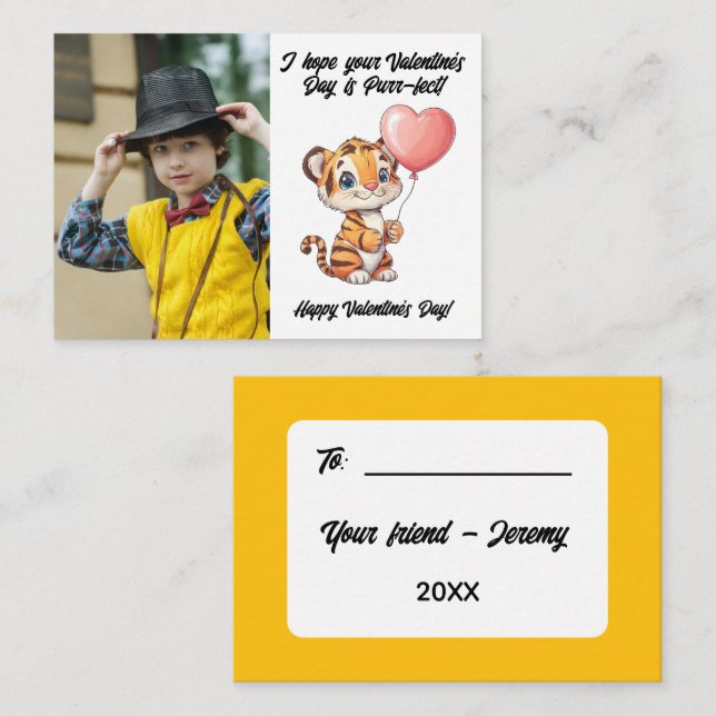 Customizable Adorable Tiger Classroom Valentine Note Card (Front/Back)