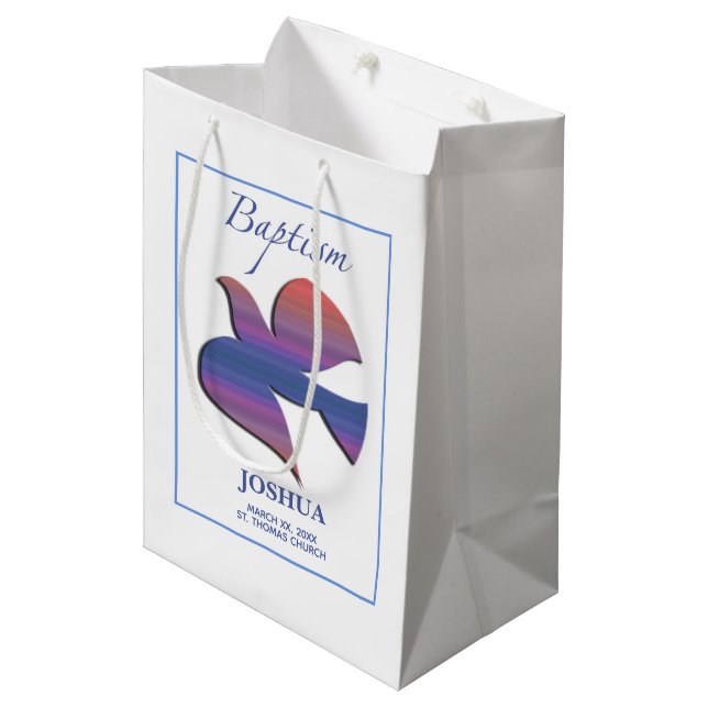 Customizable, Adult Baptism Dove Medium Gift Bag (Front Angled)