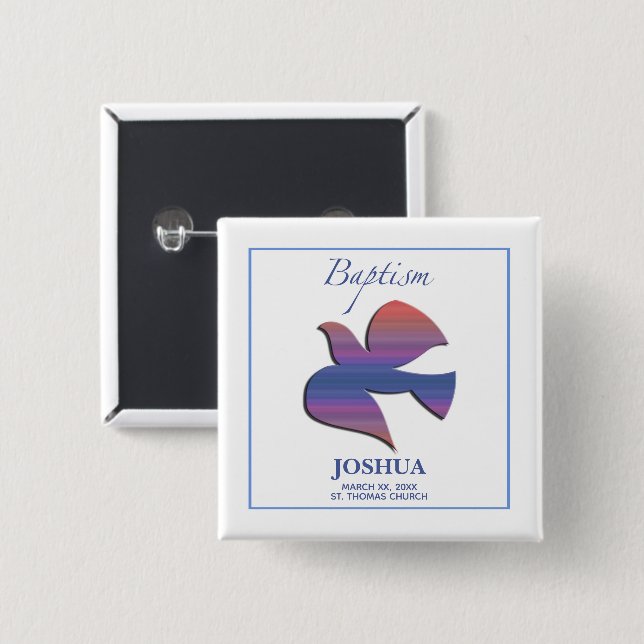 Customizable, Adult Baptism Dove Pinback Button (Front & Back)
