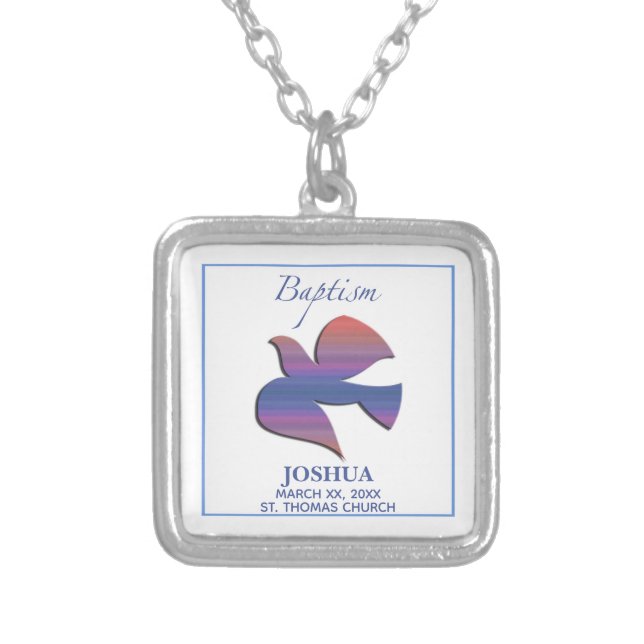 Customizable, Adult Baptism Dove Silver Plated Necklace (Front)