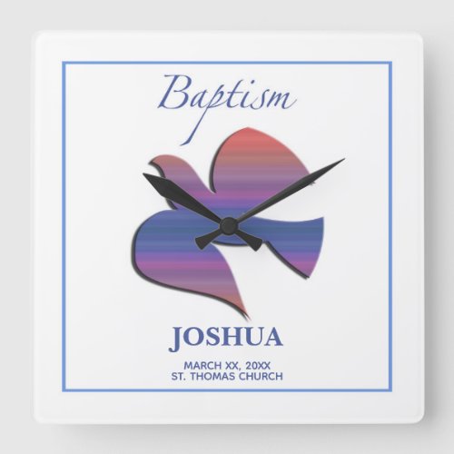 Customizable Adult Baptism Dove Square Wall Clock