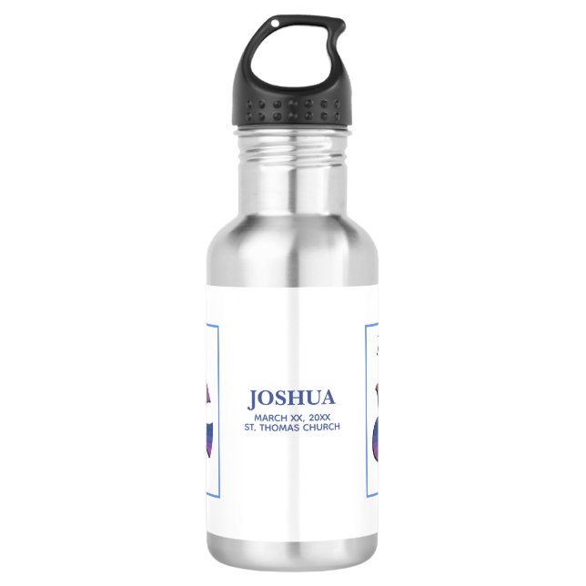 Customizable, Adult Baptism Dove Stainless Steel Water Bottle (Front)